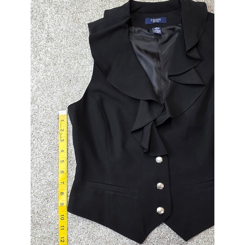 Chaps Womens Black Ruffle Collar Vest Silver Crest Buttons Size Med Stretch
451 - Picture 4 of 4